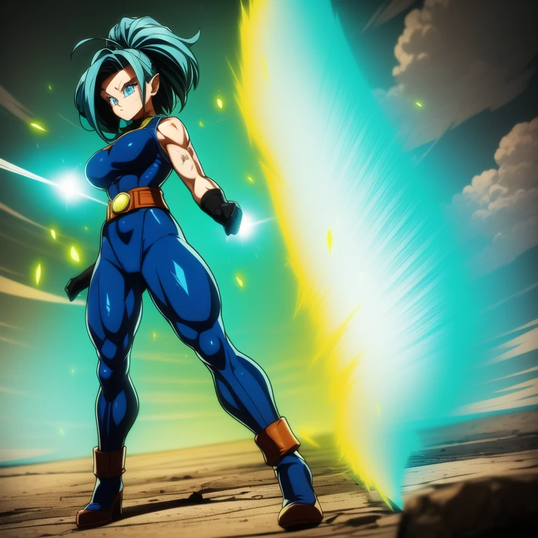 dbsuper style, 1
Girl, captain mizuki, green aura, super saiyan's aura, belt, pointed ears, elf ears, light-blue colored hair, huge hair, bruise, bruise on face, clenched hands, frown, gloves, blue eyes, grey gloves, serious, medium breasts, Aura around her, solo, high ponytail, mouth opened, furious, saiyan armor, armor,  powering up aura
, ((masterpiece)) 
