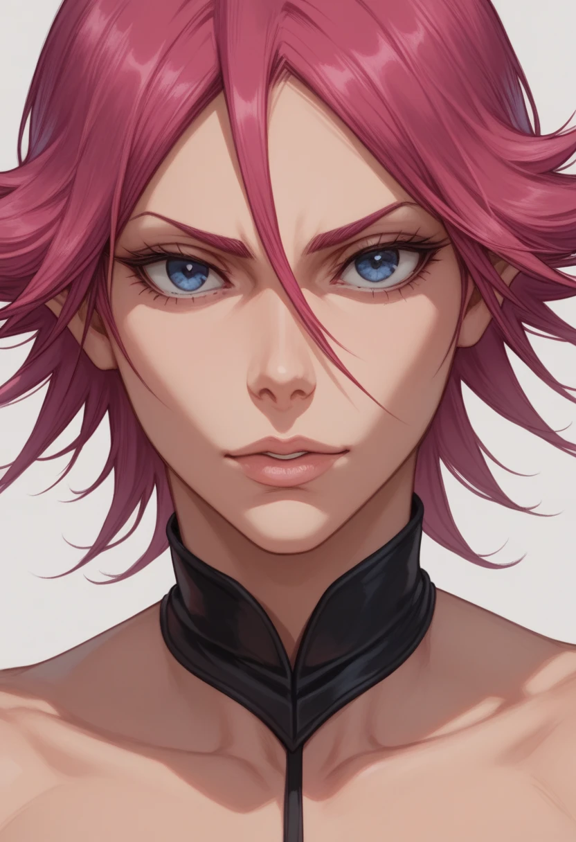 Rukia Kuchiki (Bleach) with long magenta hair, large dark blue eyes and elf ears.