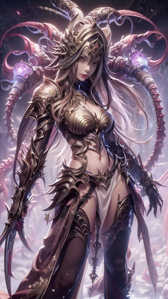 best quality,4k,8k,highres,masterpiece:1.2,ultra-detailed,realistic:1.37,HDR,UHD,studio lighting,ultra-fine painting,sharp focus,physically-based rendering,extreme detail description,professional,art nouveau,tarot card style, (2characters), (1female and 1corpse), dynamic angle, (dynamic pose), fierce expression, Full body, alien female,creatures from outer space, JnTrp, (An alien female is resurrecting a creature from the dead:1.6), raising the undead, (she is infusing energy into a creature corpse:1.37), (blood lines flows into the creature corpse), fractalized, organic exoskeleton,glass exoskeleton,alien flora,bioluminescent fungi,vivid colors,pale red hues,trending on cgsociety,landscape,horror,sci-fi,concept artists,bright and vibrant colors,dreamy lighting