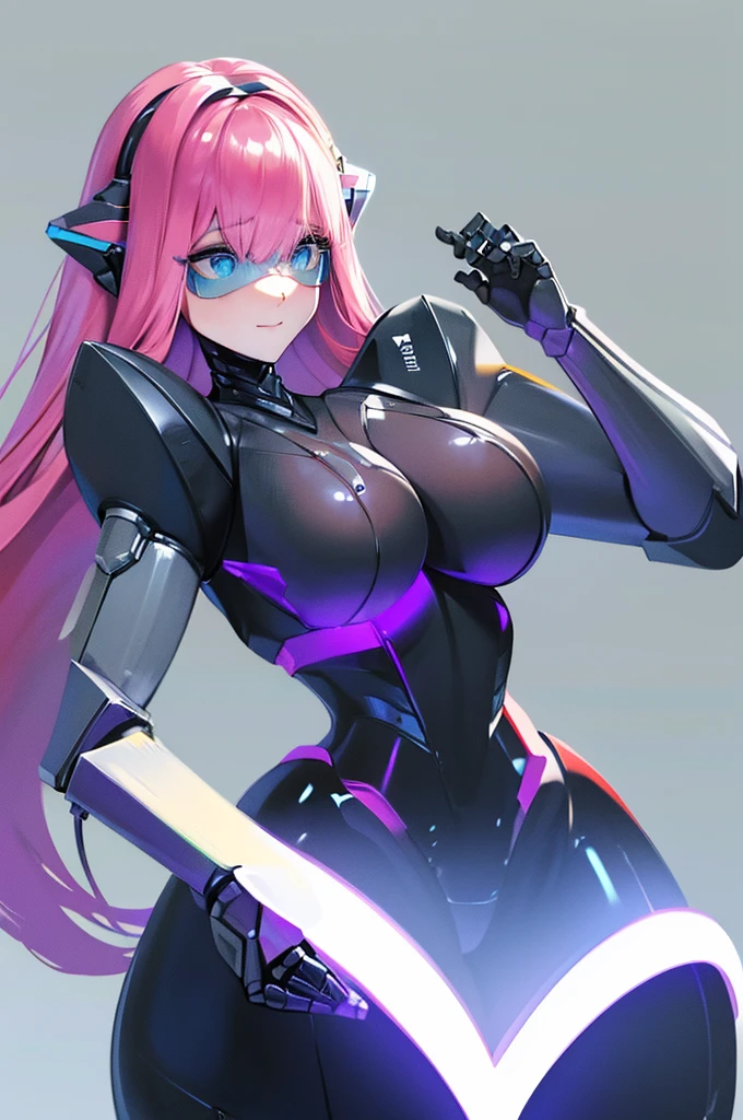 (masterpiece),(Highest quality),(Super detailed),(Best illustrations),(Best Shadow),(Absurd),(Detailed Background),(so beautiful), 16K, 8K, 4K,(Best Shadow),robotization,woman ,big bust,Robot Joint ,Metal skin,Black robot Suit,long hair,a black robot suit that covers the whole body,robot hand,cyber bodysuit,mecha head,(Detailed hands and fingers:1.2),Ball joint robot body,doll joint,beautiful face,beautiful robot girl,robotic eye,robotic hands,(no more human skin),android girl,cyborg girl,F cup, sexy body,(machine made joints:1.2),(machanical limbs:1.1),(blood vessels connected to tubes),(mechanical vertebra attaching to back),(mechanical cervial attaching to neck),no messy picture style,no emotion,tech control,black robot suit,maintenance,smile,antenna,high leg,leotard