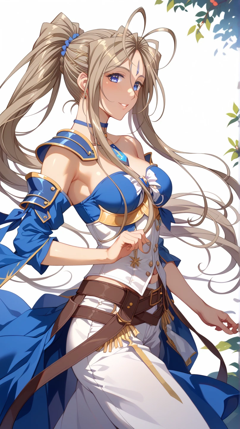 (Belldandy:1.25)、 1 woman、solo、20-year-old woman、Light brown hair、Shiny Hair、 high ponytail 、 blue eyes、Glamorous eyes、 textured skin、female knight、 female Valkyrie armor、Heavily armed、 Beautiful Fantasy-Inspired Armor、Shoulder Bare、Shoulder protector、waist protector 、 foot protector 、Western Thin Swords 、 standing、whole body、front、 high definition ,  best quality、 Detailed Details 、 Western Mysterious Temples 、( blur the background :1.0)、