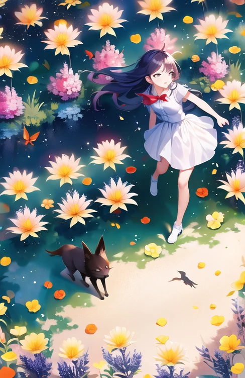 (  It's high definition  ，  best quality，  Masterpiece :1.2),  The Shadow of a Flying Bird Shining to the Ground:1.3，  1 girl,  Fox，cute， Professional Photoshoot ，Angle from above