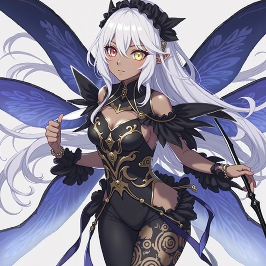 Masterpiece, solo, 1girl, upper body, respCorrin, hair ornament, rose, black dress, bare shoulders, elbow gloves, fairy wings, black thighhighs