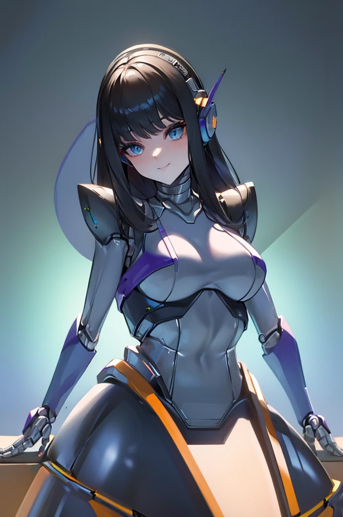 empty eyes,robotized woman ,big bust,Robot Joint ,Metal skin,Black suit