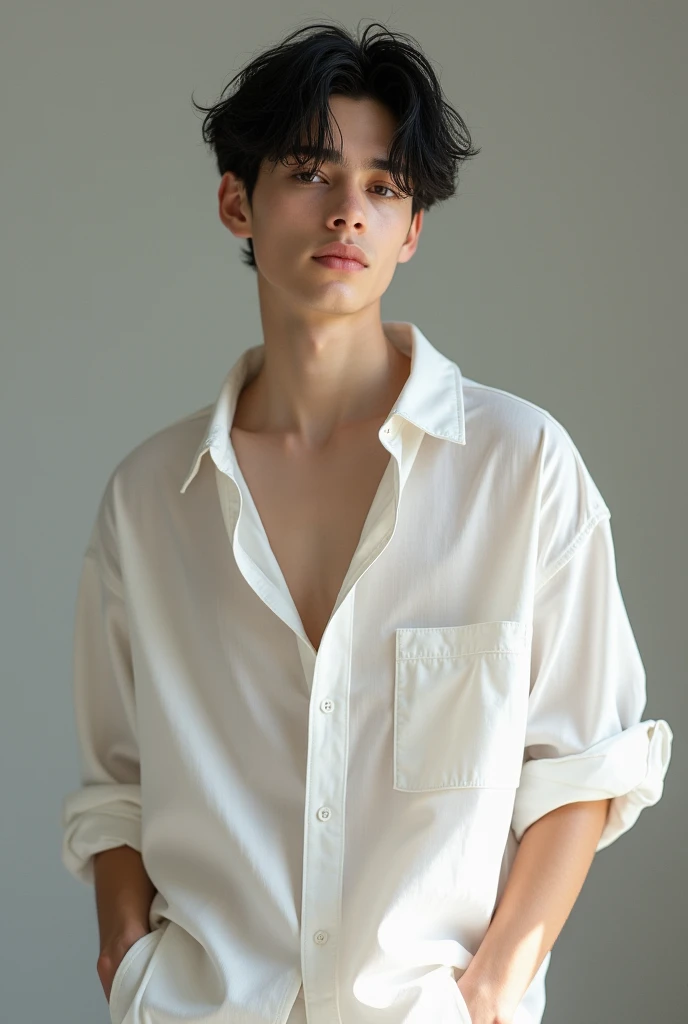 ( (8K:1.27), 4K,best qualtiy, tmasterpiece, 超高分辨率:1.2) Chinese man photo, young male,Perfect face,perfect bodies,white shirt,clothes see-through,Expose abs,realskin,super detailing