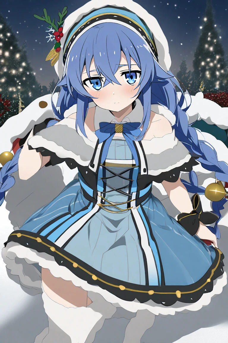 Roxy Migurdia, long blue hair,  Blue eyes, Christmas, Christmas costume,