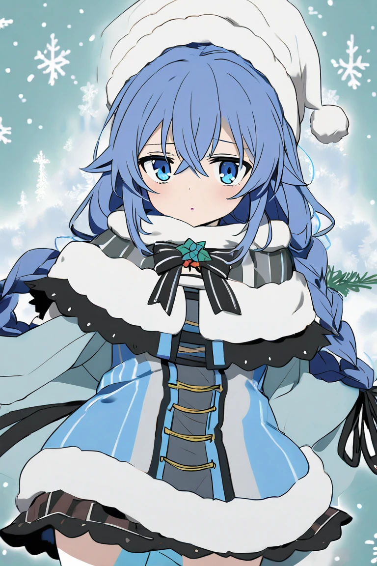 Roxy Migurdia, long blue hair,  Blue eyes, Christmas, Christmas costume,