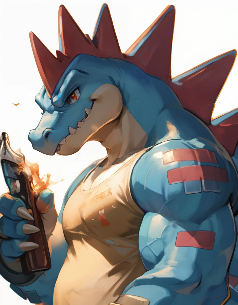 A buff blue dragon eating a pizza