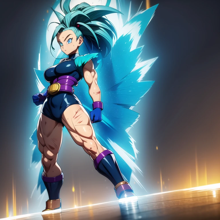 dbsuper style, 1
Girl, captain mizuki, green aura, super saiyan's aura, belt, pointed ears, elf ears, light-blue colored hair, huge hair, bruise, bruise on face, clenched hands, frown, gloves, blue eyes, grey gloves, serious, medium breasts, Aura around her, solo, high ponytail, mouth opened, furious, saiyan armor, armor,  powering up aura
, ((masterpiece)) 
