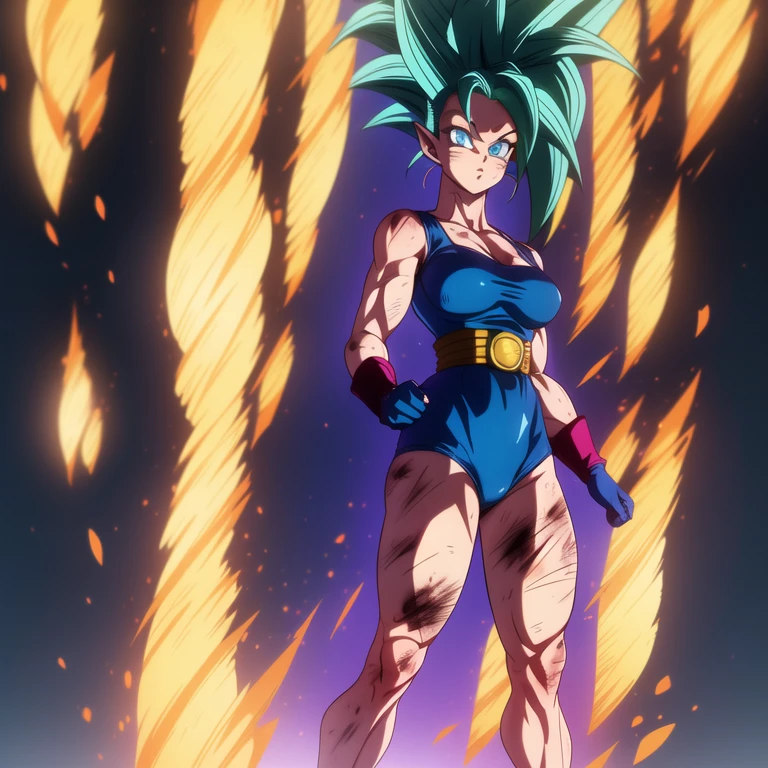 dbsuper style, 1
Girl, captain mizuki, green aura, super saiyan's aura, belt, pointed ears, elf ears, light-blue colored hair, huge hair, bruise, bruise on face, clenched hands, frown, gloves, blue eyes, grey gloves, serious, medium breasts, Aura around her, solo, high ponytail, mouth opened, furious, saiyan armor, armor,  powering up aura
, ((masterpiece)) 
