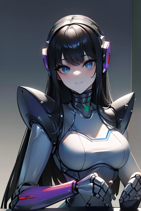 empty eyes,robotized woman ,big bust,Robot Joint ,Metal skin,Black suit