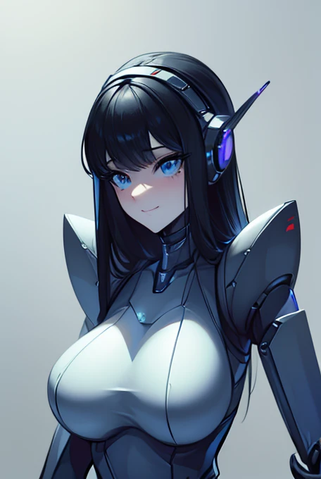 empty eyes,robotized woman ,big bust,Robot Joint ,Metal skin,Black Suit