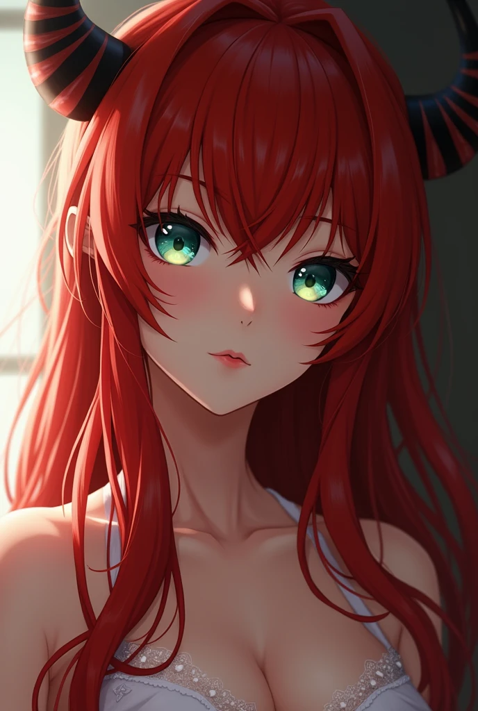 Make a Boku no Hero character with long hair, redhead with white highlights, one blue eye and the other green