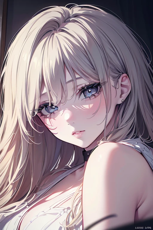 masterpiece, absurdres, best quality, ultra detailed, high Resolution, detailed illustration, bright colour, (extremely beautiful detailed face and eyes, Delicate beautiful face, 1 girl, 18yo, cute face:1.3), (magenta eyes:1.1), sparkling eyes, big eyes, (small breasts:1.3), (perky breasts:1.1), (pointy breasts:1.1), medium hips, glamorous body, white skin, BREAK, (blonde hair:0.8), messy hair, detailed hair, shiny hair, BREAK (torn cloth, casual dress with print:1.3), perfect lighting, (ecstasy, vulgarity:1.5), (embarrassed:1.3), (torture:1.3), 