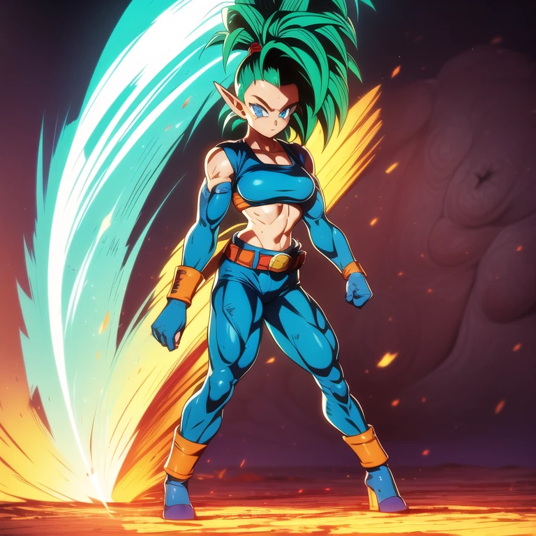 dbsuper style, 1
Girl, captain mizuki, green aura, super saiyan's aura, belt, pointed ears, elf ears, light-blue colored hair, huge hair, bruise, bruise on face, clenched hands, frown, gloves, blue eyes, grey gloves, serious, medium breasts, Aura around her, solo, high ponytail, mouth opened, furious, saiyan armor, armor,  powering up aura
, ((masterpiece)) 
