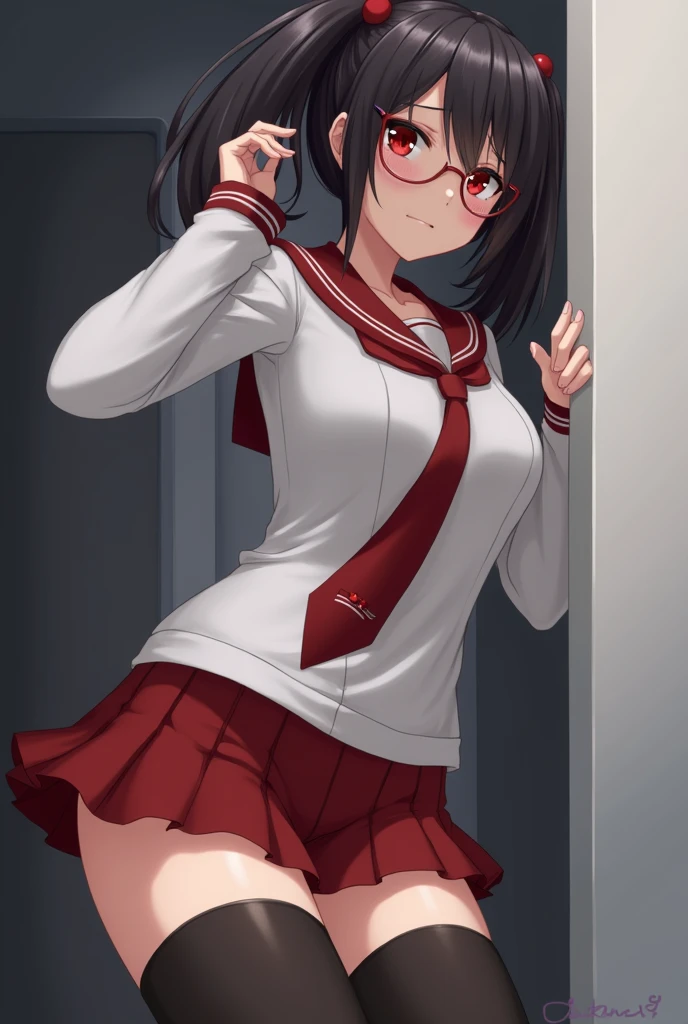 (masterpiece, Highest quality, It captures a very cute moment, Depth of written boundary, Super detailed, Ultra-high resolution, C4D, Octadale, 3D Modeling, 8K, 16K, One Girl,Middle school students, Small breasts,Black Hair,short hair,Straight Hair,Light brown eyes,White headband,Wearing black glasses,Cute face), Bloomers, Black tank top, translucent, zettai ryouiki, Wet clothes,Classroom Nights,Moonlight, Good elevator, Take off、Real-life skin、Not an anime