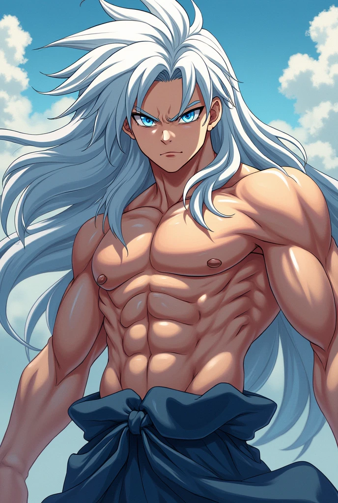 Naked white haired man in anime style