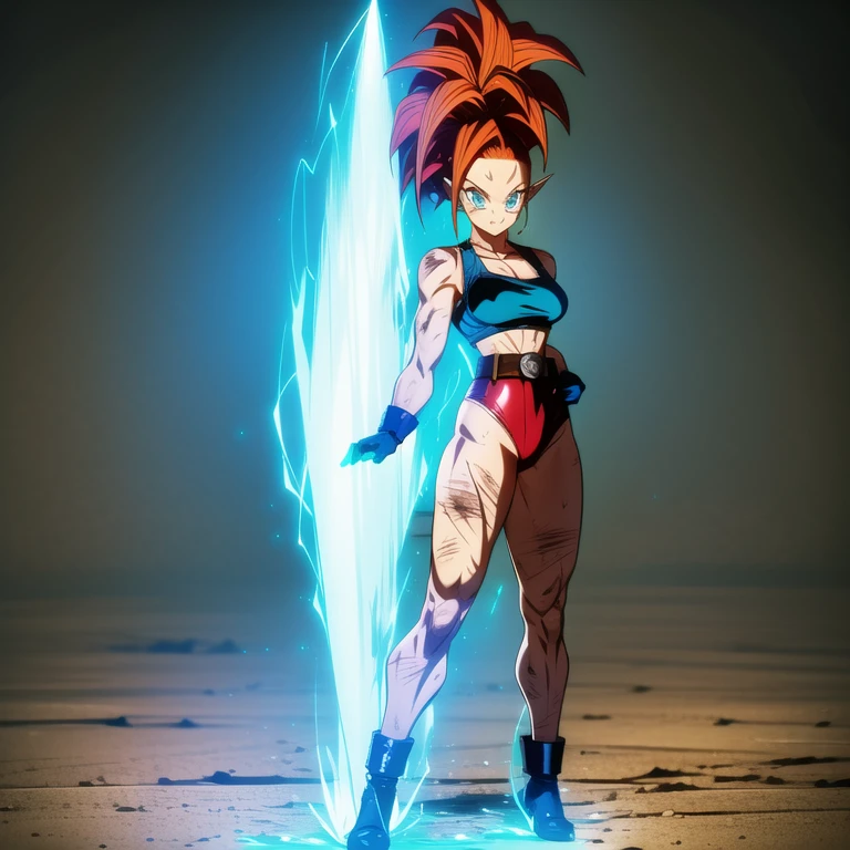 dbsuper style, 1
Girl, captain mizuki, green aura, super saiyan's aura, belt, pointed ears, elf ears, Red colored hair, huge hair, bruise, bruise on face, clenched hands, frown, gloves, blue eyes, grey gloves, evil grin, medium breasts, Aura around her, solo, high ponytail, mouth opened, furious, saiyan armor, armor,  powering up aura
, ((masterpiece)) 
