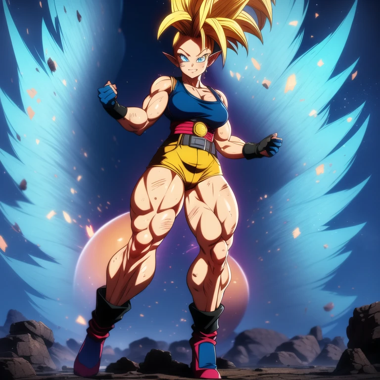 dbsuper style, 1
Girl, captain mizuki, green aura, super saiyan's aura, belt, pointed ears, elf ears, navy blue colored hair, huge hair, bruise, bruise on face, clenched hands, frown, gloves, blue eyes, grey gloves, evil grin, medium breasts, Aura around her, solo, high ponytail, mouth opened, furious, saiyan armor, armor,  powering up aura
, ((masterpiece)) 
