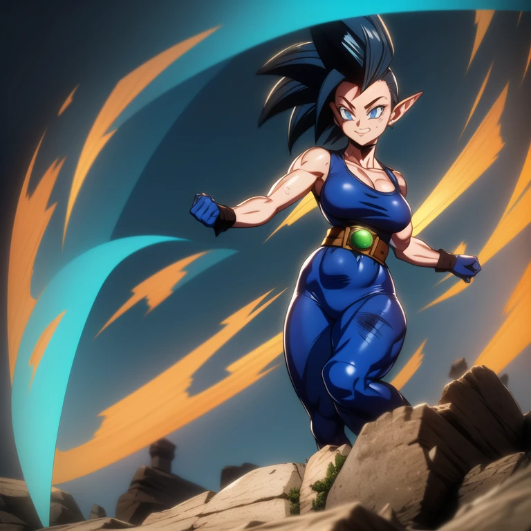 dbsuper style, 1
Girl, captain mizuki, green aura, super saiyan's aura, belt, pointed ears, elf ears, navy blue colored hair, huge hair, bruise, bruise on face, clenched hands, frown, gloves, blue eyes, grey gloves, evil grin, medium breasts, Aura around her, solo, high ponytail, mouth opened, furious, saiyan armor, armor,  powering up aura
, ((masterpiece)) 
