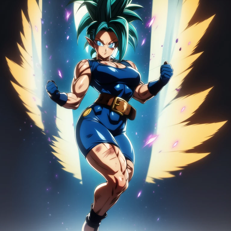 dbsuper style, 1
Girl, captain mizuki, green aura, super saiyan's aura, belt, pointed ears, elf ears, navy blue colored hair, huge hair, bruise, bruise on face, clenched hands, frown, gloves, blue eyes, grey gloves, evil grin, medium breasts, Aura around her, solo, high ponytail, mouth opened, furious, saiyan armor, armor,  powering up aura
, ((masterpiece)) 
