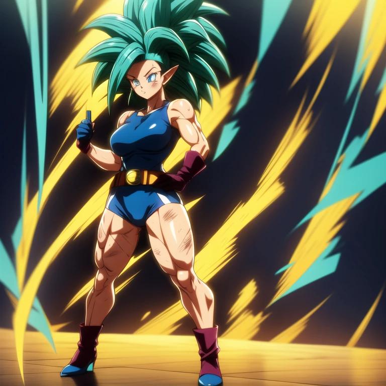 dbsuper style, 1
Girl, captain mizuki, green aura, super saiyan's aura, belt, pointed ears, elf ears, navy blue colored hair, huge hair, bruise, bruise on face, clenched hands, frown, gloves, blue eyes, grey gloves, evil grin, medium breasts, Aura around her, solo, high ponytail, mouth opened, furious, saiyan armor, armor,  powering up aura
, ((masterpiece)) 
