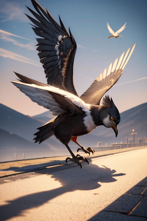 masterpiece:1.2，Illustration， high definition ，8ｋ， best quality， Details((The shadow of a bird flying to the ground:1.3)) ,（Baby kitsune:1.2），Chased by a giant flying bird，Professional photography，