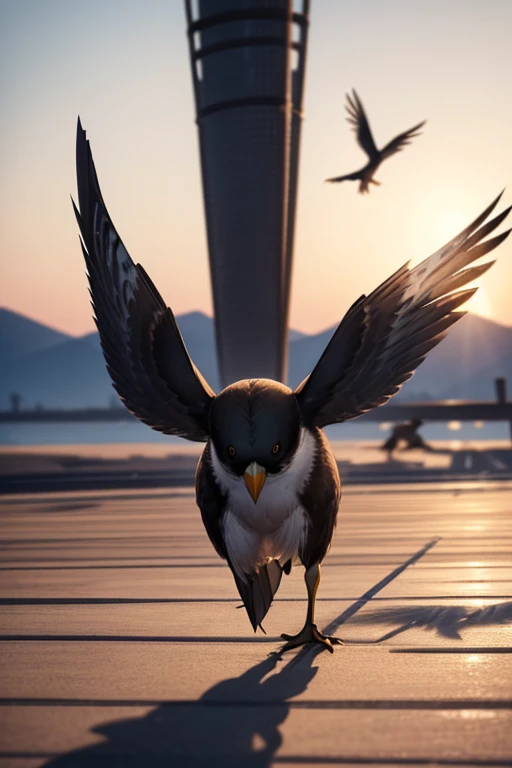 masterpiece:1.2，Illustration， high definition ，8ｋ， best quality， Details((The shadow of a bird flying to the ground:1.3)) ,（Baby kitsune:1.2），Chased by a giant flying bird，Professional photography，