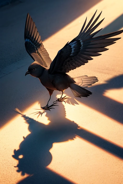 masterpiece:1.2，Illustration， Details，((The shadow of a bird flying to the ground:1.3)) ， high definition ，8ｋ， best quality，（Baby kitsune:1.2），Chased by a giant flying bird，Professional photography， professional photos