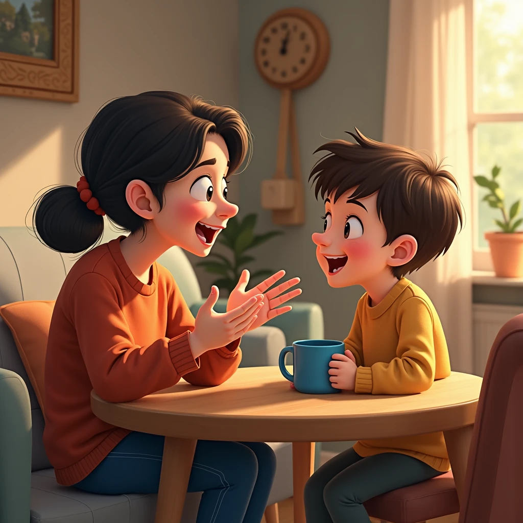 A child is talking to me and the teacher is drinking tea