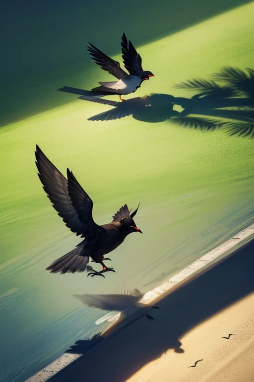 masterpiece:1.2，Illustration， Details，((The shadow of a bird flying to the ground:1.3)) ， high definition ，8ｋ， best quality，Angle from above，Professional photography， professional photos