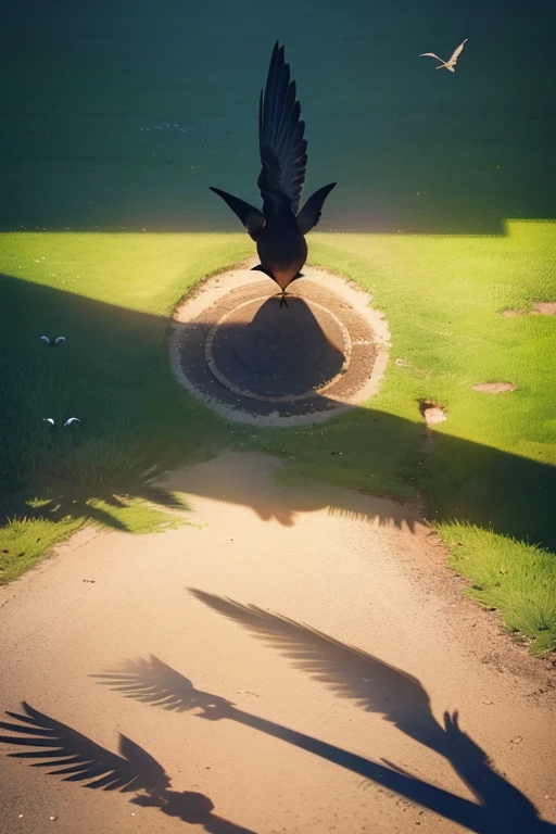 masterpiece:1.2，Illustration， Details，((The shadow of a bird flying to the ground:1.3)) ， high definition ，8ｋ， best quality，Angle from above，Professional photography， professional photos