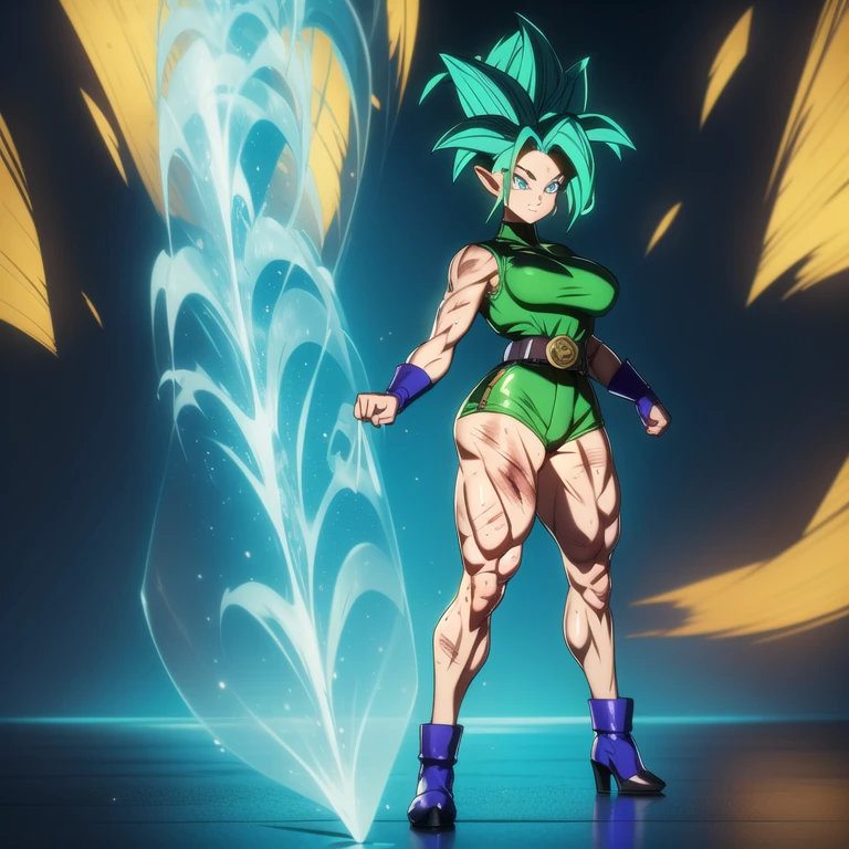 dbsuper style, 1
Girl, captain mizuki, green aura, super saiyan's aura, belt, pointed ears, elf ears, navy blue colored hair, huge hair, bruise, bruise on face, clenched hands, frown, gloves, blue eyes, grey gloves, evil grin, medium breasts, Aura around her, solo, high ponytail, mouth opened, furious, saiyan armor, armor,  powering up aura
, ((masterpiece)) 
