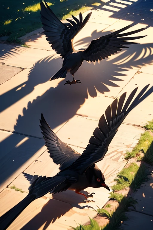 masterpiece:1.2，Illustration， Details，((The shadow of a bird flying to the ground:1.3)) ， high definition ，8ｋ， best quality，Angle from above，Professional photography， professional photos