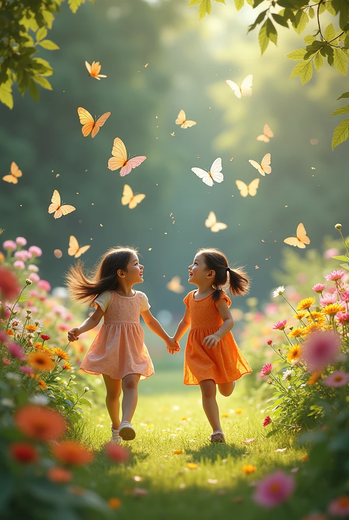 (best quality,highres:1.2),peaceful garden,joyful children,serene atmosphere,happy family,beautiful sunny day,calm and tranquil,harmonious colors,golden sunlight,happiness and laughter in the air,blissful moments,loving parents,playful activities,flower-filled meadow,endless joy and love,abundance of nature,butterflies dancing around,gentle breeze,whispering trees,flying birds and chirping crickets,innocence and purity,grateful hearts,divine presence,filled with blessings and grace,warmth and serenity,delightful giggles and smiles,overflowing with love and happiness,perfect harmony and peace,filled with God's love.