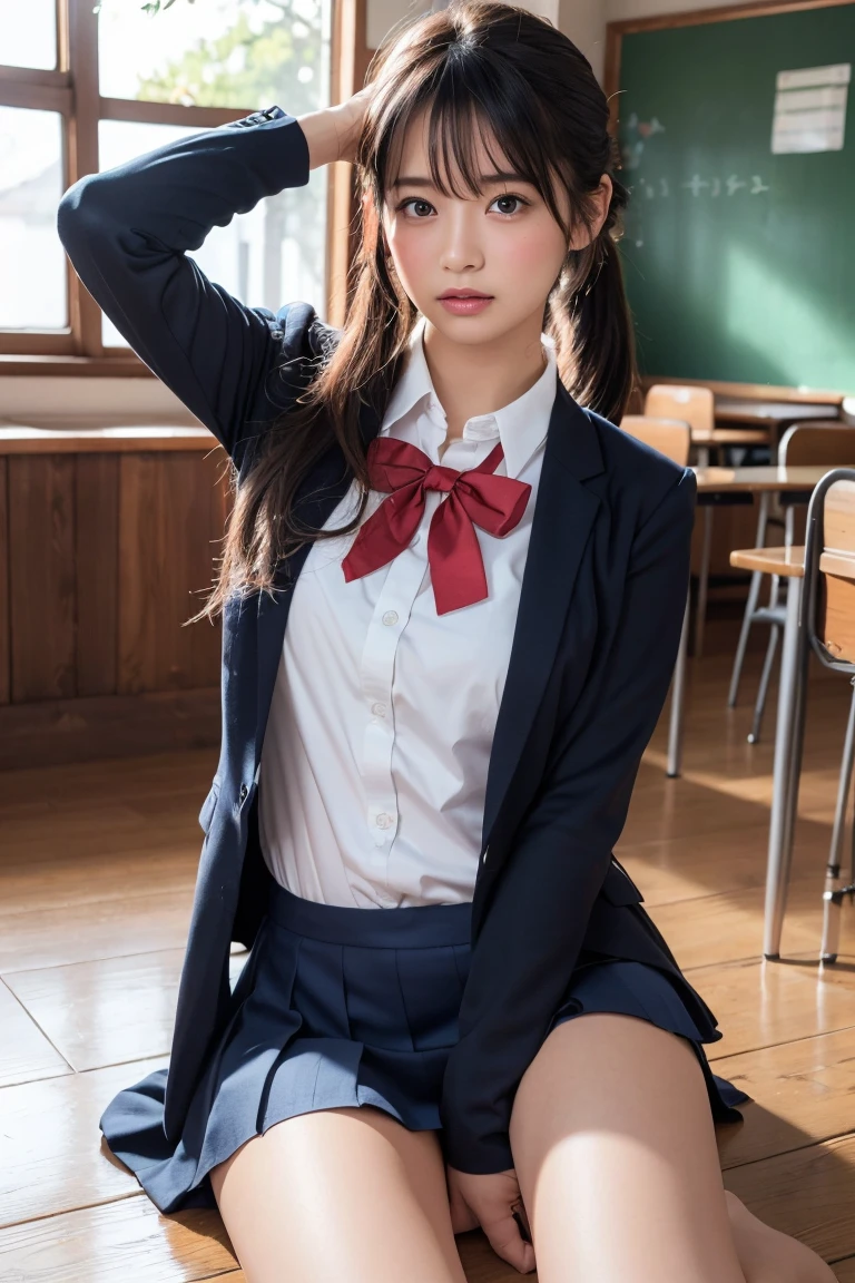 beautiful meticulous girl, very detailed eyes and face, beautiful detailed eyes, ridiculous, incredibly ridiculous, huge file size, super detailed, high resolution, very detailed, best quality, masterpiece, kemomimi, ((Japanese girls' high school uniform)), illustration, very detailed, CG, unity, 8k wallpaper, amazing, fine details, masterpiece, best quality, very detailed CG uniform 8k wallpaper, face light, movie lighting, 1girl, 16 years, (without panties) ), (((dynamic pose))), (camel toe), (half), (pantyhose), (bent knee and leg sitting))