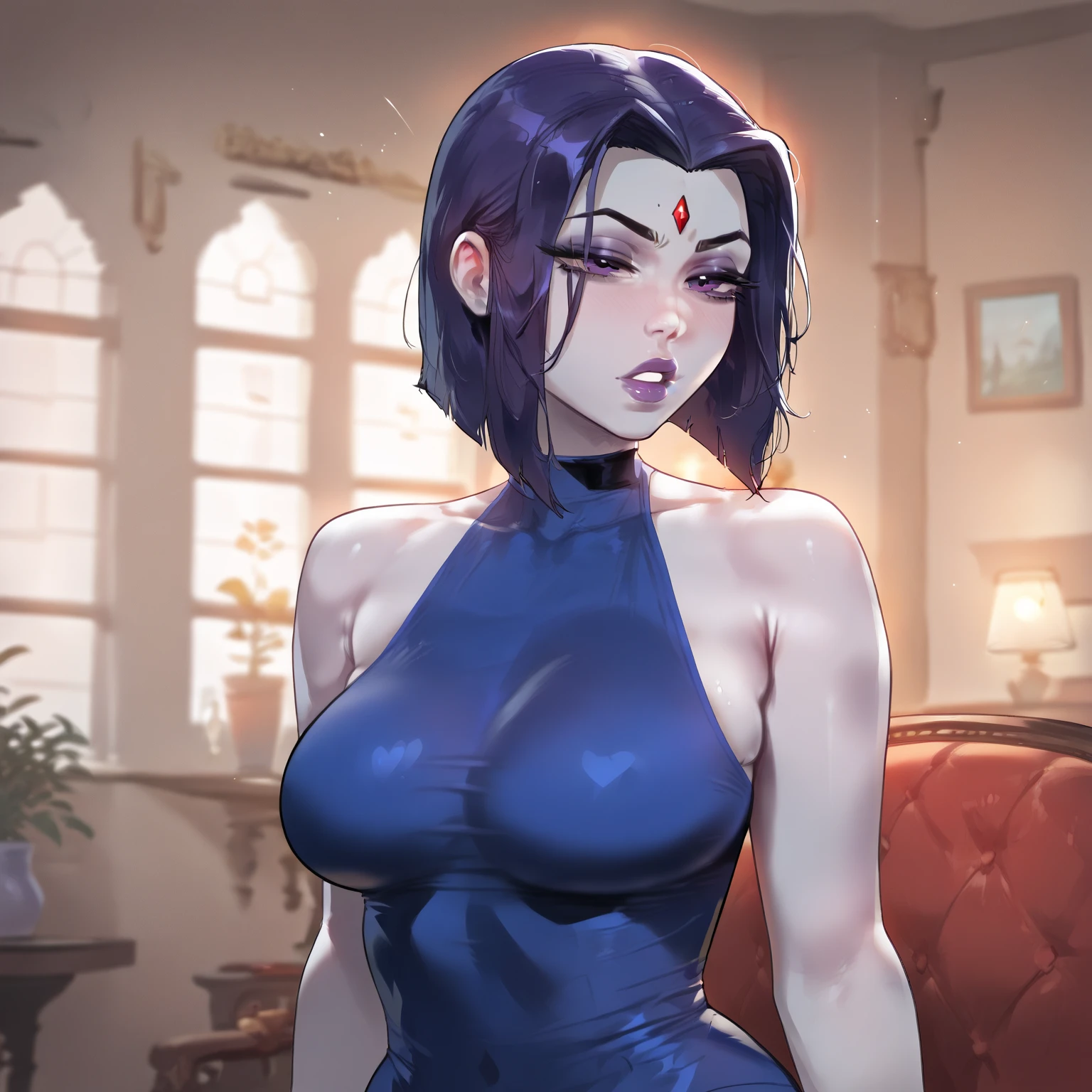 score_9_up, score_8_up, score_7_up,score_6_up, score_5_up, score_4_up, rating_explict, futanari, raven from teen titans, slutty_dress, DSL_lips,