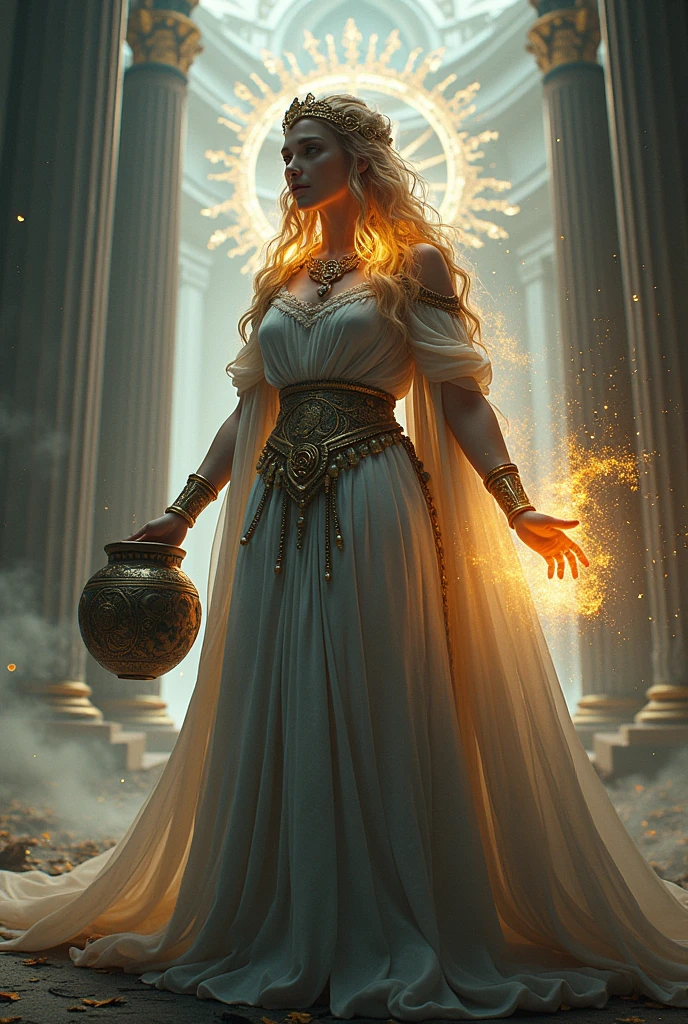 generate a Greek goddess with social networks in her hands red 