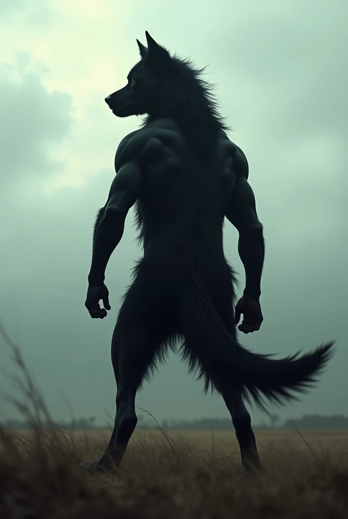 detailed, detailed eyes, detailed face, detailed hands, adult male, anthro jackal, solo, thicc ass, big butt, naked, nude, looking at viewer, looking back at viewer, angry expression, killer look, clenched teeth, red eyes, glowing eyes, grey fur, evil, sand desert, sand powers, standing, darkness, imposing pose,