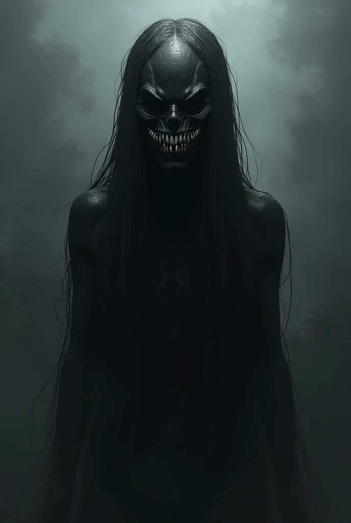 bs, solo, simple background, monochrome, upper body, greyscale, bodysuit, black background, 1other, monster, arms at sides, horror (theme) there is a large-breasted woman in the picture with her arms torn off and her face bleeding, ravens flying in the background