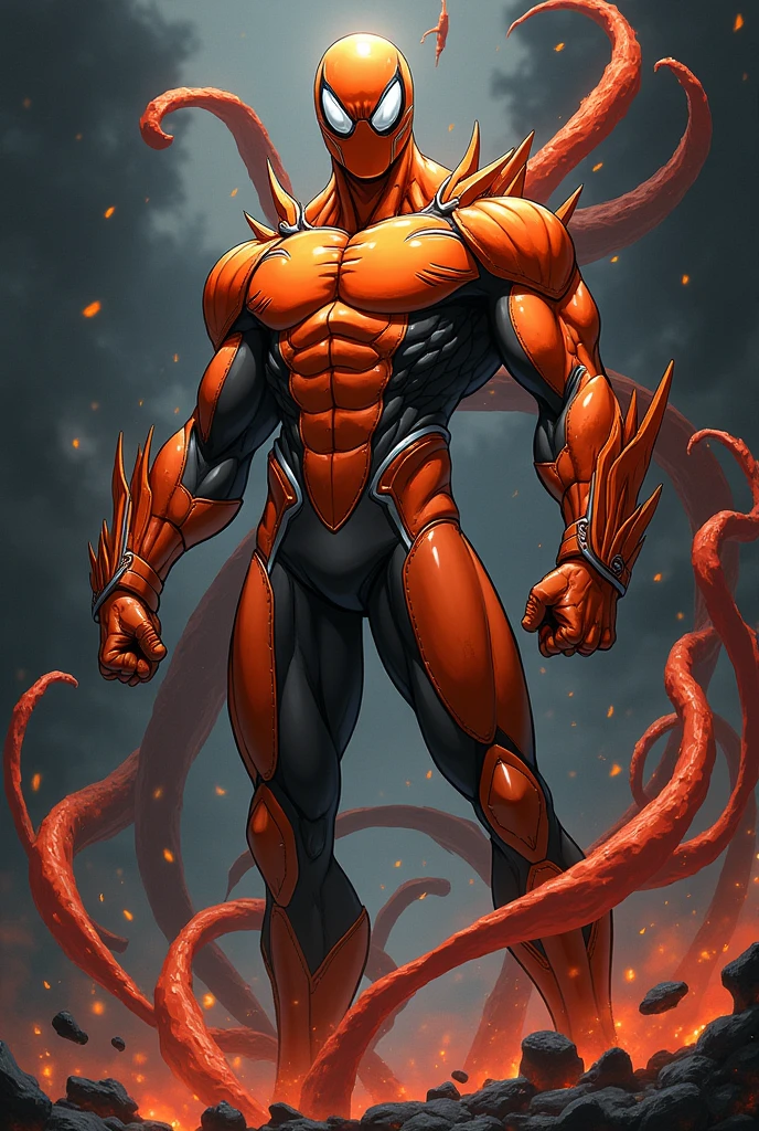 cartoon alien with an unusually muscular body, claws and a red body, celshade, guyver style,