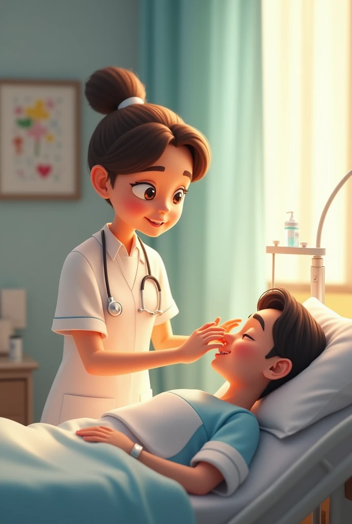 Create a 3d pixar nursing drawing giving information 