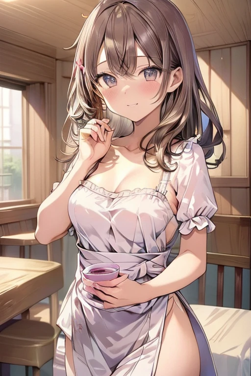 (from above:1.2,Best Quality),a girl , kimono uniform,silver color hair,Purplish  blue eyes that dreamers desire, small stature, medium tits , Lori face, (masutepiece:1.2, Best Quality), (finely detailed beautiful eye: 1.2), (beautifull detailed face), (perky chest:1.2), (pointed chest:1.1), (cafe magazine cover:1.5)，(Best Illumination, extremely delicate and beautiful), sexy pose,make a coffee , in a kitchen counter, morning light, (Pale white background:1.1), Short bob hair（1:3）、Ultra Contrast、Braid a little around the ears、only has 5 fingers、Sexy and qute pants、nffsw,A small café in the forest. A stylish café with a terrace tucked away in the forest. We offer a variety of menus including delicious coffee., a cake, sandwich, and spaghetti. The smile of the clerk in the apron is very nice.、It is very popular with customers.effect///Fluffy pastel colors.fine brushes,（XF 35mm F1 key.4 R,F1.4,Maximum aperture,become blunt:1.5） Rough, detailed watercolour, soft and fantastic, pastel, Fluffy, (extremely fine and beautiful), (Perfect Detail)、(pastel color),Soft texture:1.2.(masutepiece, Best Quality), (finely detailed beautiful eye), (finely detailed  eyes and detailed face),The tones are also visibly luminous.Pale blurred contours,Unobtrusive lighting, moody atmosphere,subtle highlights