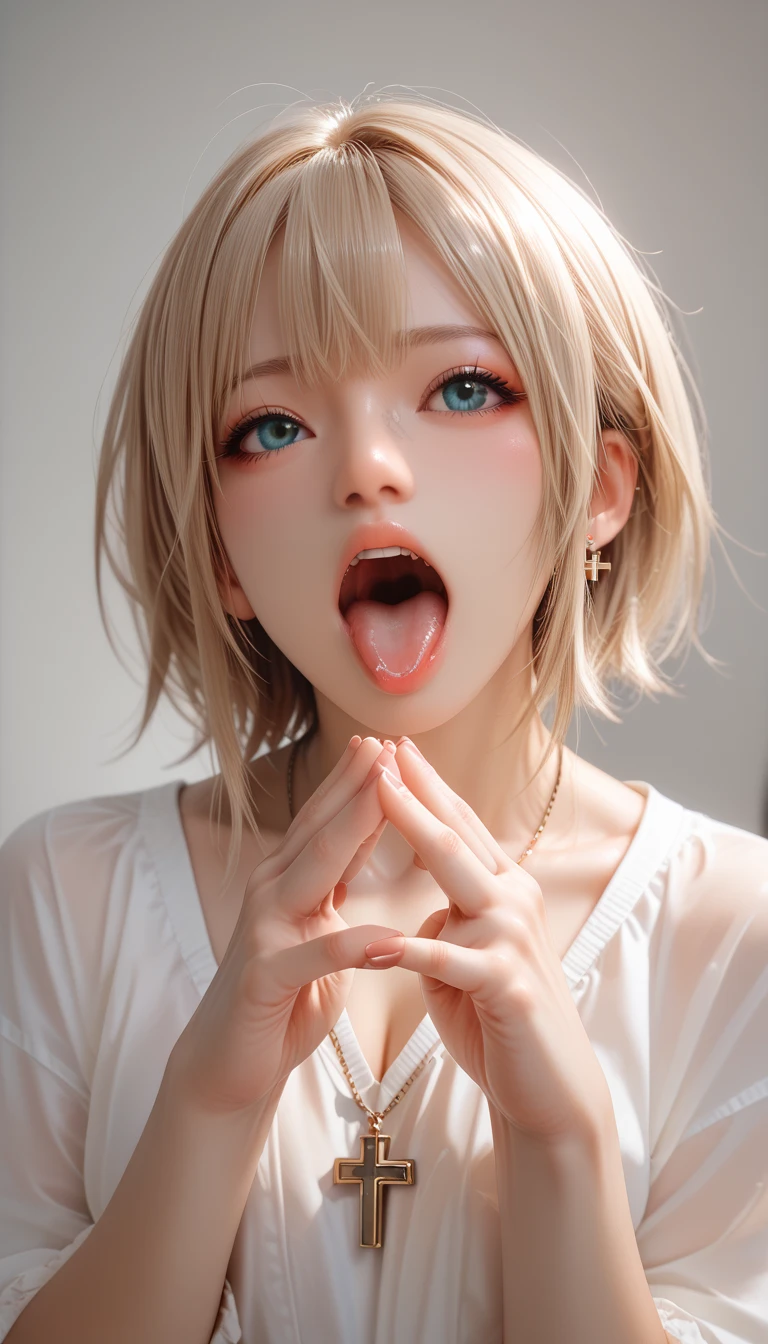 Whitehair Blueeyes animeGirl fellatio, cum