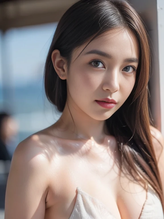 masterpiece、Highest quality、Ultra-high resolution、8k、Photorealistic Stick、14 year old Vietnamese girl、nude、front、Detailed face、detailed flat chest、Small breasts、Hard nipples、Fine skin、Seaside、