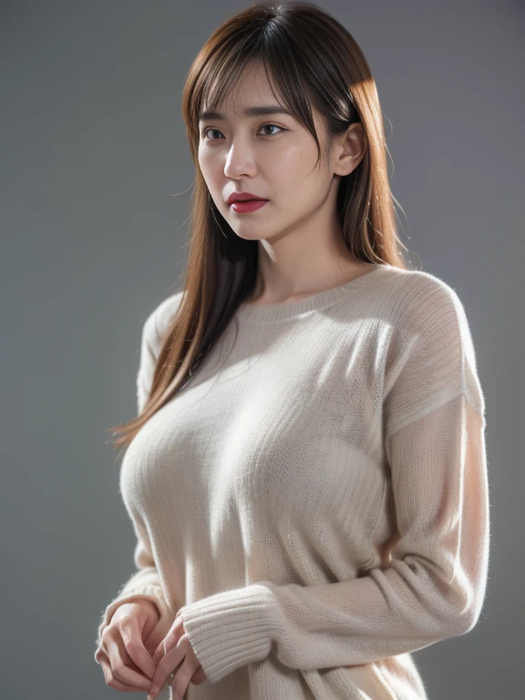 (masterpiece,high quality:1.3),(Depth of Field:1.3) ,((precursor:1.35)), Japanese ,Miss,bun, long sleeves crew neck ,long sleeve t-shirt (((Tight))) skirt,(Huge breasts:1.3),(looking at the audience:1.3),(whole body:1.2),Exquisite facial features, 8k, Naked trench