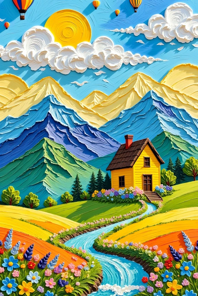 A texture painting：Beautiful countryside，house