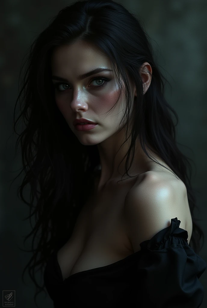 a woman with prominent nipples, intricate detailed face, photorealistic, hyperrealistic, 8k, highly detailed, dramatic lighting, mystical, ethereal, glowing skin, elegant, flowing hair, deep gaze, cinematic composition, moody atmosphere, wide cleavage,image of a full-body woman,BREASTS 3D,image 3D,