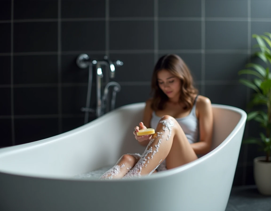 Entering the bathroom and there is a woman bathing
