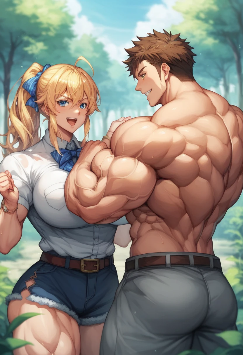 ((One girl)), masterpiece,Highest quality,High resolution、14 years old、cute、Sweat、Gym short、blue bra、No sleeve、Tight fit、Sportswear、smile、medium  perfect breasts、Outdoor, trained muscles belly, trained muscles
10 packs abs, young, thin,